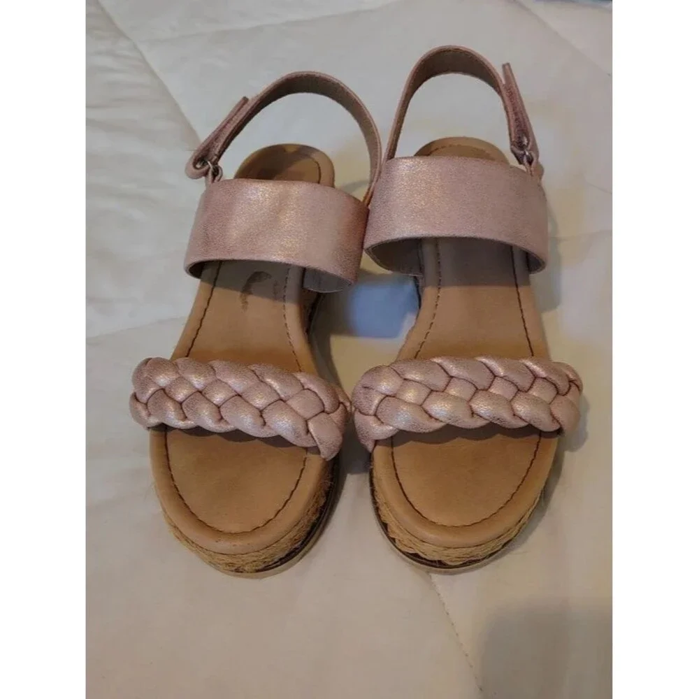 Dolce Vita Girls Venti Rose Gold Metallic Braided Platform Wedge Sandals Size 3